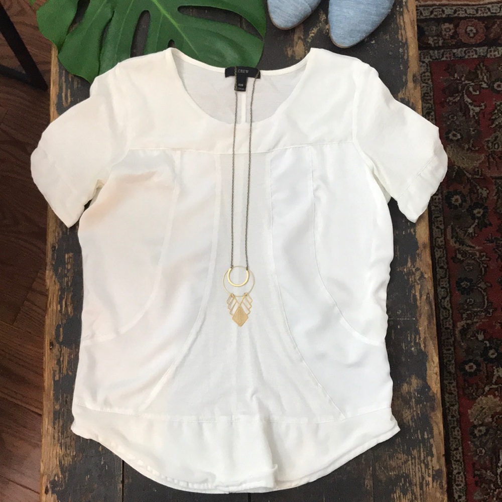 J crew white geometrical blouse xxs